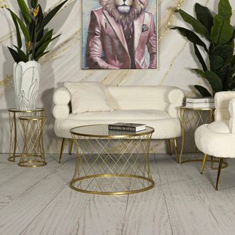 Dmora Dmora - Set Di 4 Tavolini Da Salotto Ibar, Tavolo Basso Da Caff&egrave;, Portariviste Per Divano, Ripiano Da Soggiorno, 70x70 H55 Cm, Oro