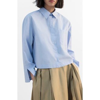 Mango Crop Button-Up Shirt in Sky Blue at Nordstrom, Size 4