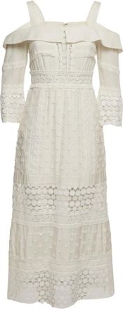 Self Portrait Abito midi con dettagli in pizzo - Bianco
