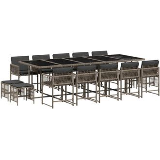 vidaXL Set Comedor De Jard&iacute;n Con Cojines 15 Pzas Rat&aacute;n Sint&eacute;tico Gris Vidaxl