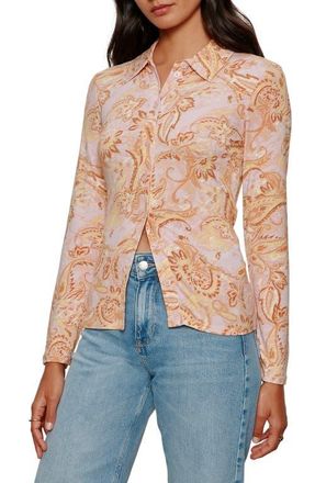 Sanctuary Dreamer Floral Knit Button-Up Shirt in Whimsy Purple at Nordstrom, Size X-Small