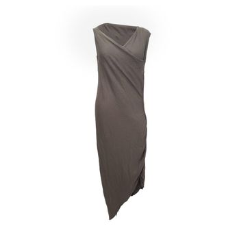 Rick Owens V-Neck Draped Midi Dress in Grey Cotton