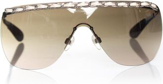 Chanel Pre-owned Womens rimless shield chain sunglasses - Brown - One Size