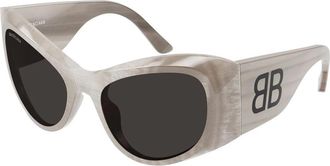 Balenciaga Bb 0393S Zonnebril - Dames - Zonnebrillen - Grijs - 57 MM - Leer - Accessoires