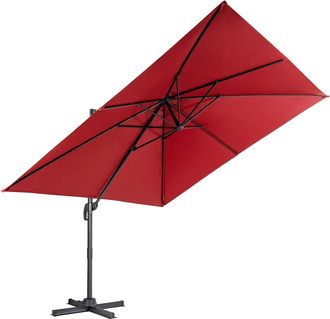 Costway Costway - 300 Cm Sombrilla Para Jard&iacute;n Con 3 Inclinaciones, Rotaci&oacute;n 360&deg;, Manivela, 8 Varillas, Base Cruzada, Parasol De Exterior (tinto)