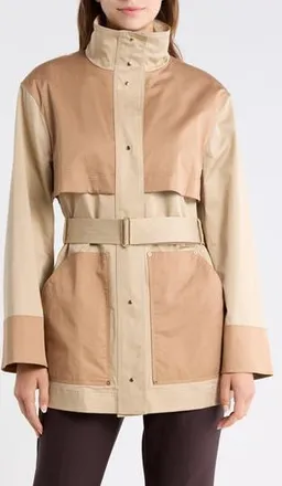 BOSS Cowala Belted Stretch Cotton Coat in Medium Beige at Nordstrom Rack, Size 2