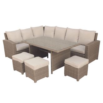 Kactus Republic Conjunto de jard&iacute;n 7pz de rat&aacute;n sint&eacute;tico color natural y acero galv