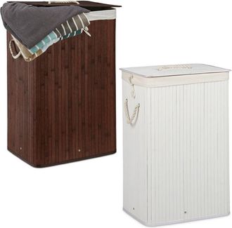 Relaxdays Juego De 2 Cestas Para La Ropa, Sistema De Separaci&oacute;n De Bamb&uacute;, Cestas Con Bolsa Extra&iacute;ble, 83 L, Marr&oacute;n Y Blanco