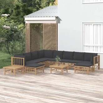 vidaXL Set De Muebles De Jard&iacute;n 12 Pzas Bamb&uacute; Con Cojines Gris Oscuro Vidaxl