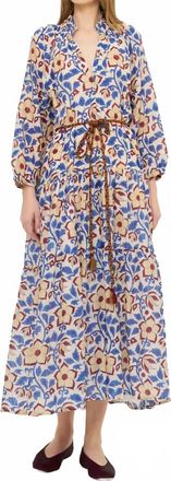 Oliphant Cuff Sleeve Tie Waist Maxi Dress In Kildare Blue
