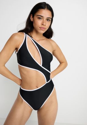 Lascana Monokini LSCN BY LASCANA, Damen, Gr. 32, N-Gr, schwarz-weiss (schwarz, wei&szlig;), Recycling-Polyamid, unifarben mit Farbeinsatz, Badeanz&uuml;ge Monokini, mit 