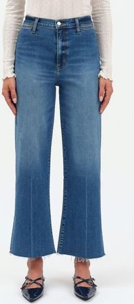 Daze Pleaser High Waist Raw Hem Crop Jeans in Indigo Wave at Nordstrom, Size 25
