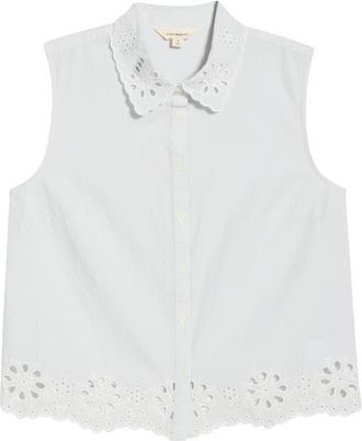 Lucky Brand Sleeveless Eyelet Button Front Top in 1643 Light Seashell at Nordstrom, Size Xx-Large
