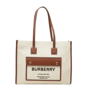 Burberry Brown Ivory Canvas Leather Shoulder Bag Tote Bag (Pre-Owned)