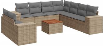 vidaXL Juego De Sof&aacute;s Jard&iacute;n Con Cojines Beige 10 Pzas Rat&aacute;n Sint&eacute;tico Vidaxl