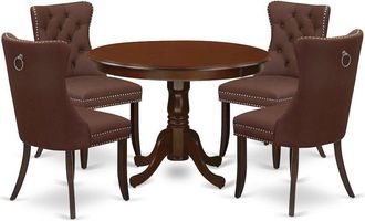 East West Furniture 5 Piece Dinette Set Contains a Round Kitchen Table with Pedestal