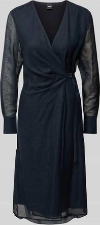 HUGO BOSS Knielanges Kleid aus Viskose-Leinen-Mix Modell Dosala in Marine, Größe 32