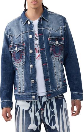 True Religion Jimmy Super T Oversize Button-Up Trucker Jacket in Nocturne Drive Dark Wash at Nordstrom, Size X-Large