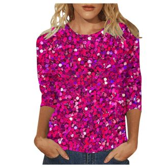 Generic 3D Sequin Printed Tops Evening Tops Ladies Going Out Glitter Tunic Sparkle 3/4 Sleeve Evening Night Club Party Performance Costume Hot Pink