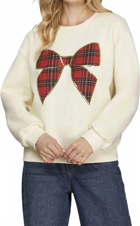 She + Sky Bow Crewneck Sweater In Cream