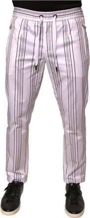 Dolce & Gabbana Elegante Gestreepte Pantalon - Heren - Slim Fit Broeken - Roze - S - Katoen - Broeken