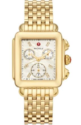 Michele Deco Diamond Chronograph Bracelet Watch, 33mm in Gold at Nordstrom