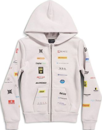 Balenciaga Business English Zip-up Hoodie Off White 788243TQVH69016