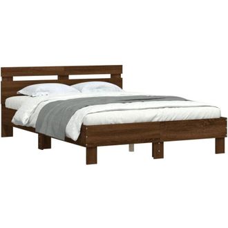 vidaXL Vidaxl - Estructura De Cama Cabecero Y Luces Led Marr&oacute;n Roble 120x200 Cm