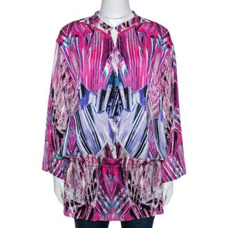 Roberto Cavalli Robert Cavalli Pink Printed Stretch Silk Tunic Top