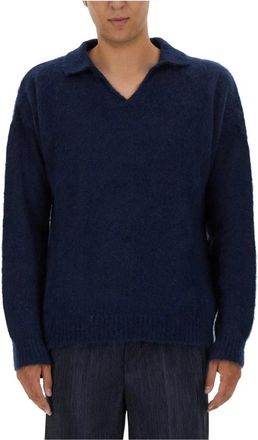 Family Fir$t Milano Gebreide Polotrui - Heren - V-hals truien - Blauw - L - Truien & Vesten