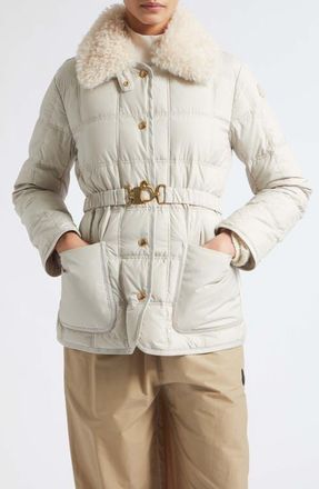 Moncler Cygnes Quilted Down Jacket with Faux Fur Collar in Beige at Nordstrom, Size 2