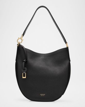 Ferragamo Smile Grain Leather Hobo Bag