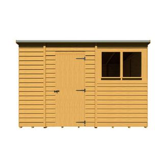 Shires Overlap 10x6 Single Door Dip Treated Pent Shed - L183xW299xH205.6 cm in Brown