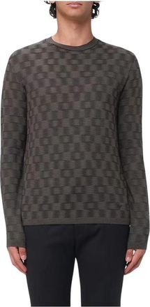 Emporio Armani Geometric Pattern Crew Neck Sweater - Heren - Ronde hals truien - Grijs - XL - Truien & Vesten