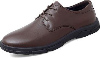 Generic Dress Oxford for Men Lace Up Round Toe Derby Shoes Leather Slip Resistant Rubber Sole Non Slip Business(Brown,6.5 UK)