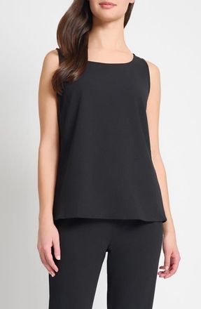 Ming Wang Deco Scoop Neck Stretch Crepe Tank in Black at Nordstrom, Size Xx-Small