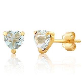MAX + STONE 14K White or Yellow Gold 3 Prong Heart Shape Gemstone Stud Earrings