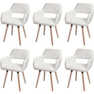 Hhg Hhg - Nunca Usado] Lote De 6 Silla De Comedor 873 Ii, Silla Silla De Cocina Silla Tapizada, Madera Tela/textil Boucl&eacute; (450g/m&sup2;) Mvg, Crema