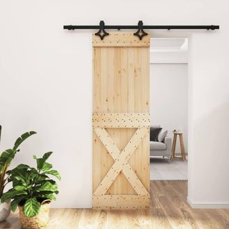 Berkfield Home Sliding Door with Hardware Set 70x210 cm Solid Wood Pine in Natural