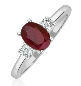 The Diamond Store 18K White Gold Diamond Ruby Ring 7 x 5mm Oval - N4334Y