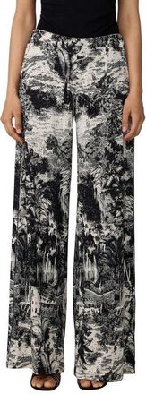Diane Von F&uuml;rstenberg Malia Toile Print Wide Leg Jersey Pants in Paysage Black at Nordstrom, Size X-Small