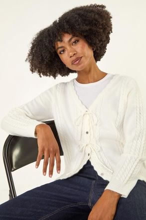 Roman Bow Front Buttoned Knit Cardigan