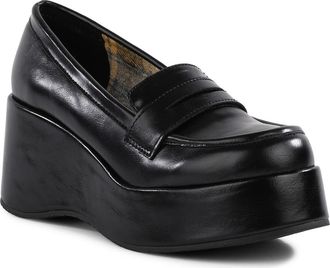 BC Footwear Ambitious Faux Leather Platform Wedge Loafer in Black at Nordstrom, Size 8.5