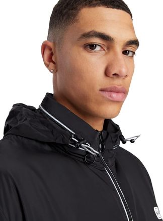 A|X Armani Exchange Mens Packable, Hidden Hoodie, Two Zip Pockets on Front, Rubber Patch Logo Windbreaker, Black, L