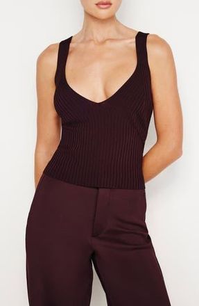 Good American Shine V-Neck Rib Tank in Malbec003 at Nordstrom Rack, Size X-Small