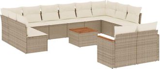 vidaXL Set Sof&aacute;s De Jard&iacute;n Con Cojines 13 Pzas Rat&aacute;n Sint&eacute;tico Beige Vidaxl