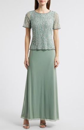 Pisarro Nights Beaded Mock Two-Piece Gown in Mint at Nordstrom Rack, Size 4