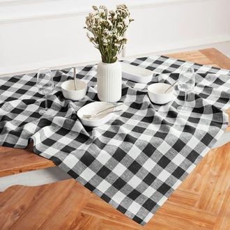 Solino Home Linen Table Throw - Buffalo Check, 52 x 52, 52 x 52 in Black And White at Nordstrom, Size Small