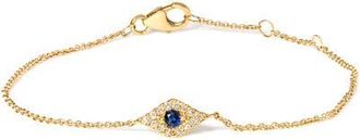 House of Brilliance 10K Yellow Gold Blue Sapphire and Diamond Accent Evil Eye Station Link Bracelet at Nordstrom