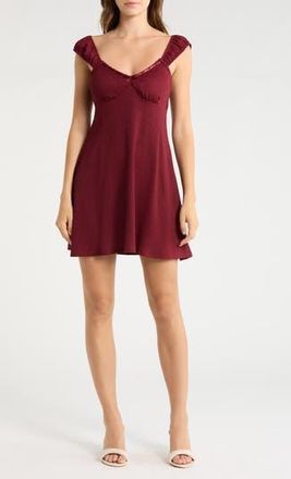 Madden Girl Lace Trim Babydoll Dress in Burgundy at Nordstrom Rack, Size Medium